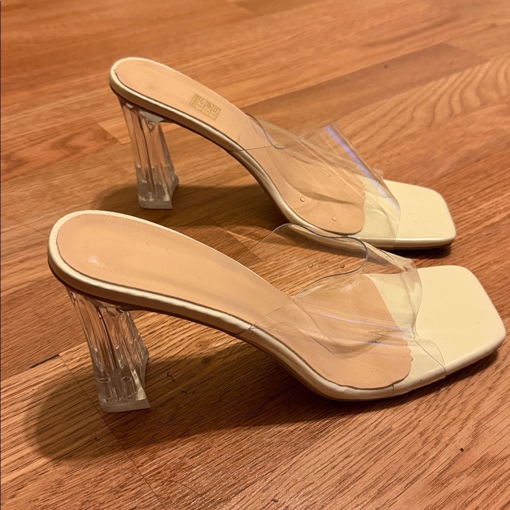 Clear Strap White Mule Heels for Women